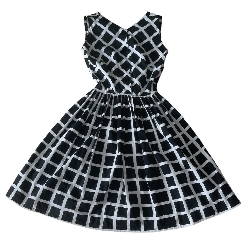 Vintage Doris Dodson Black / White Fit & Flare Dress 1950s Fits XXS-XS